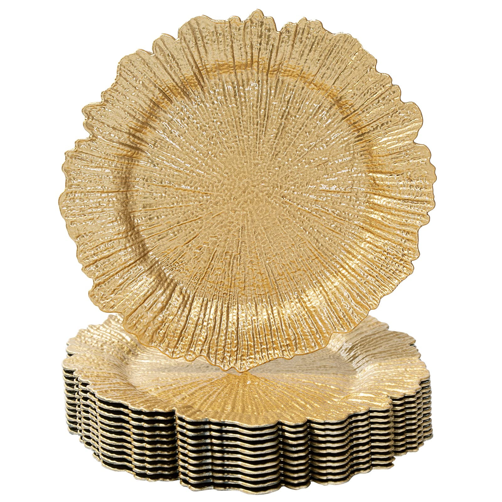 Gold Textured Round Plastic Charger Plates, Set of 12