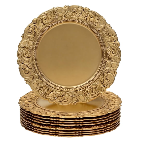 13'' Party Chargers Large Plates & Platters Great for Elegant Party's Weddings Tableware Great for Serving dish Gold Pack of 6