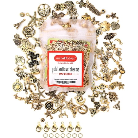 Gold Charms 100pcs Bulk with 15pcs Clasps & Rings by Incraftables for Jewelry & Bracelet Making
