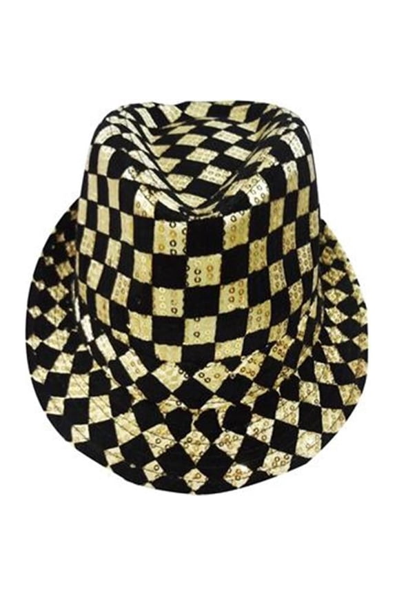 Gold Checkerboard Fedora Hat
