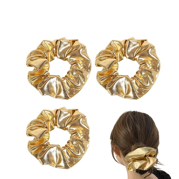 Gold Cheer Hair Scrunchies,3Pack of Elegant Hair Accessories for Women,Ponytail Essentials Accessories for Indoor and Outdoor