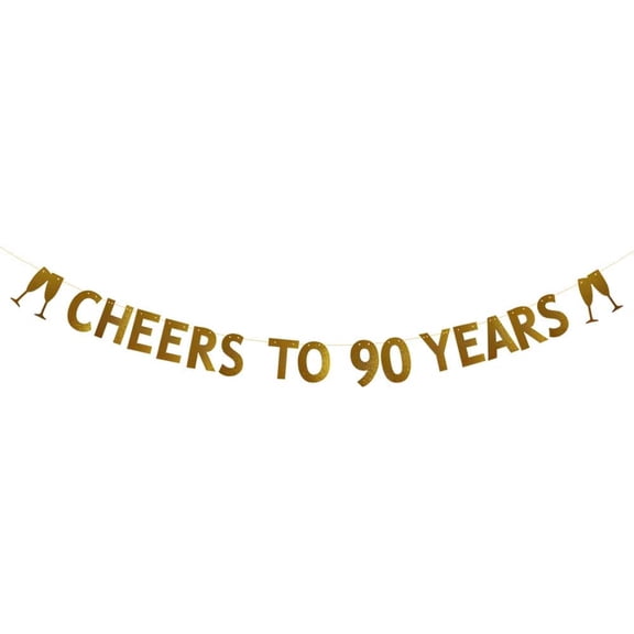 Gold Cheers to 90 Years Banner,Pre-strung,90th Birthday/Wedding Anniversary Party Decorations Supplies,Gold Glitter Paper Garlands Backdrops,Letters Gold CHEERS TO 90 YEARS
