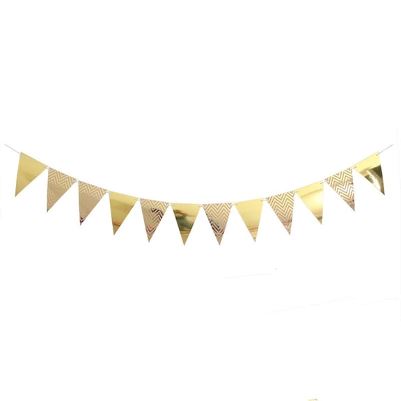 Gold Chevron Triangle Flag Banner 3M/9.84ft, Reversible Wave Bunting Garland for Birthday Party, Baby Shower & Wedding Decor, Premium Paper Pennant String for Wall & Table Setup