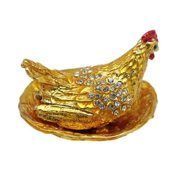 Gold Chinese Wealth Hens Laying Eggs Sculpture Desktop Ornament Rhinestones Metal Fengshui Ornament for Home Decors