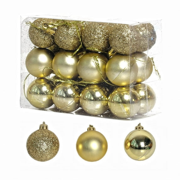 Gold Christmas Balls, Christmas Day Ornaments,24 Pcs Shatterproof Christmas Ball Hanging Ball for Xmas Tree Party Decoration Frosted Christmas Ball, Matte, Shiny Christmas Ball,1.18"