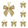 thumbnail image 1 of Gold Christmas Bow Ornaments - 2 Inch Elegant Ribbon Bows with Twist Ties for Tree, Wreath, Garland and Gift Decor (10-Pack), 1 of 5