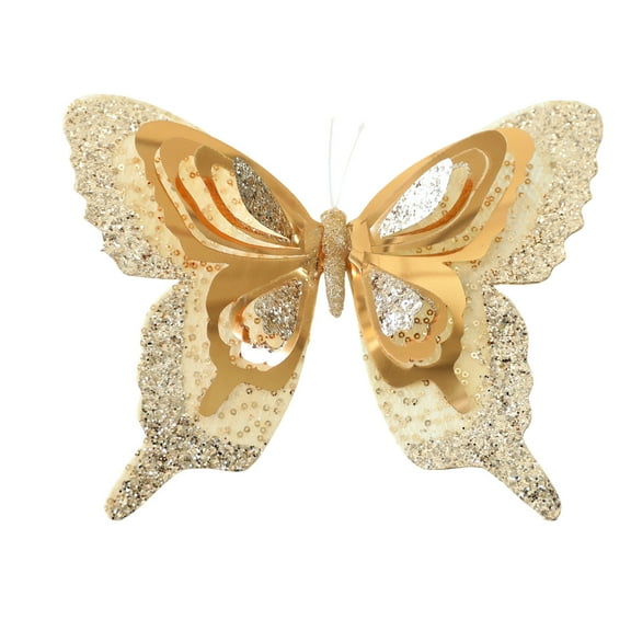 Gold Christmas Butterfly Ornament - Glittered Fake Butterfly For Tree, Wreath Decor