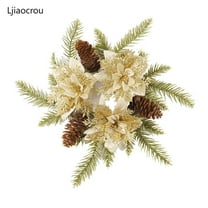 Ljiaocrou Gold Christmas Candlestick Garland for Candle Centerpieces, Holiday Table Decorations, Reusable Festive Candle Wreath with Pine Cones for Mantel, Windowsill, and Entryway Christmas Decor