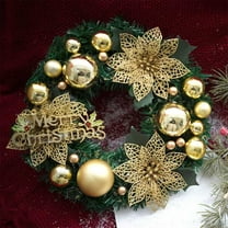 Gold Christmas Door Wreath with Red Berries & Holly Leaves | 30cm Artificial Holiday Decoration for Front Door & Wall | 1 Piece Festive Décor