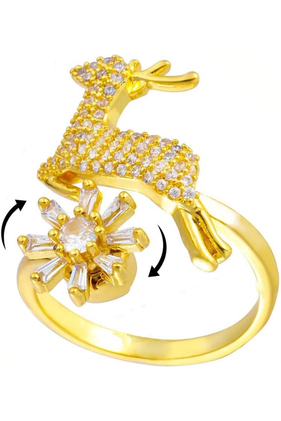 Gold Christmas Elk Ring for Women Sliver Elk Snowflake Fidget Ring Rhinestone Snowflake Spinning Rings Adjustable Rotatable Funny Rings Fashion Gift Christmas Jewelry