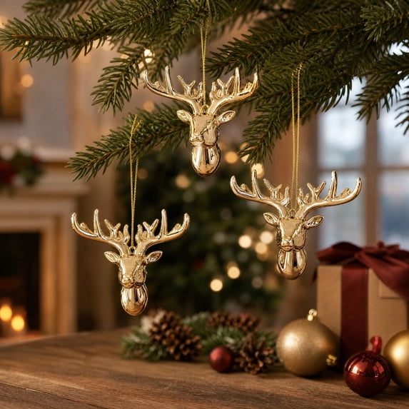 Gold Christmas Ornaments, Elegant Plastic Hanging Pendants for Christmas Tree Mantel Window Wreath, Classic Holiday Home Party Decorations, Festive Xmas Tree Hanging Decor