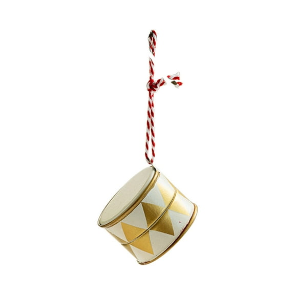 Gold Christmas Painted Gong Drum Iron Ornament, Desktop Small Figurine Or Tree Hanging Decor, Festive Decoration For Holiday Party And Home Accent