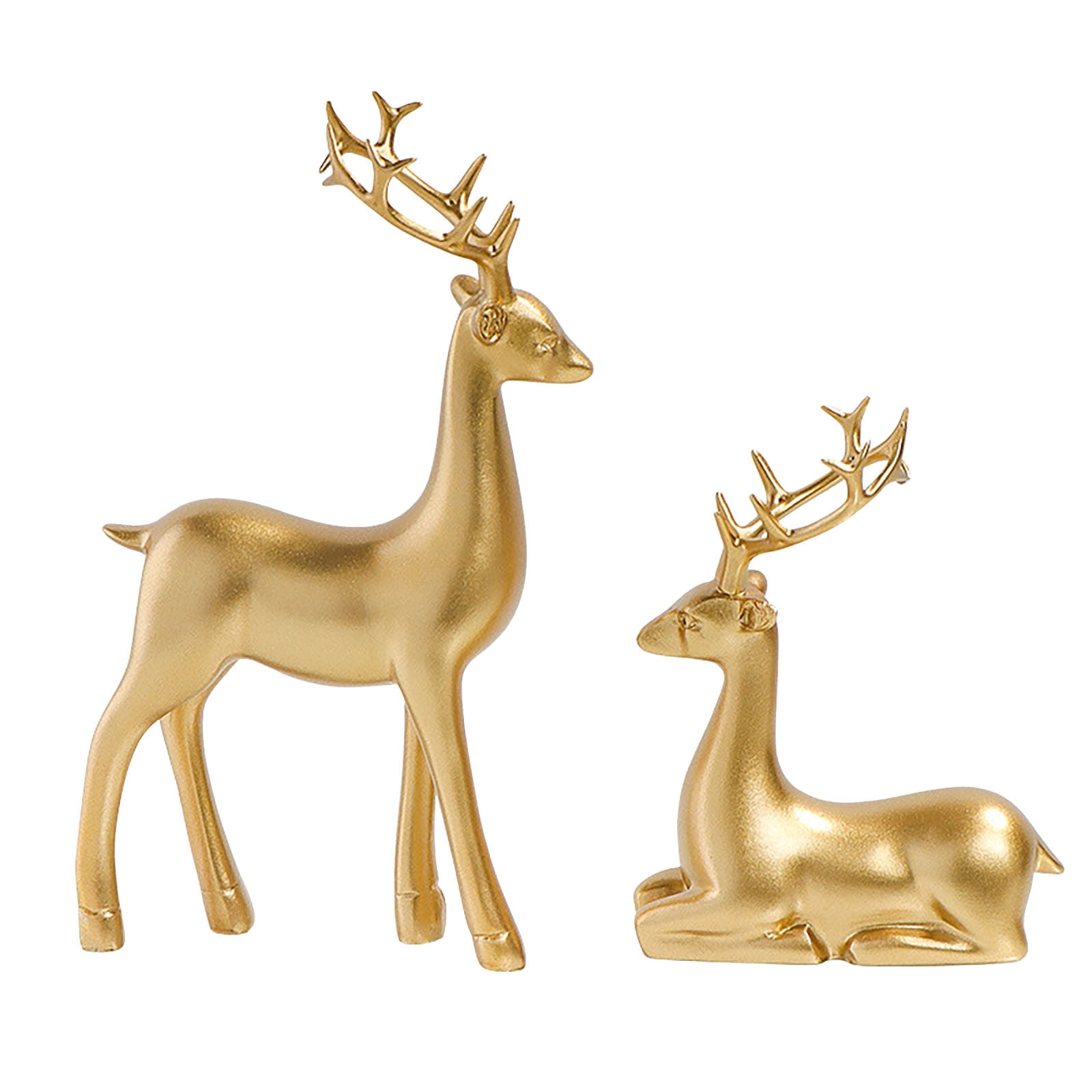 Gold Resin Winter Deer Sculpture Set