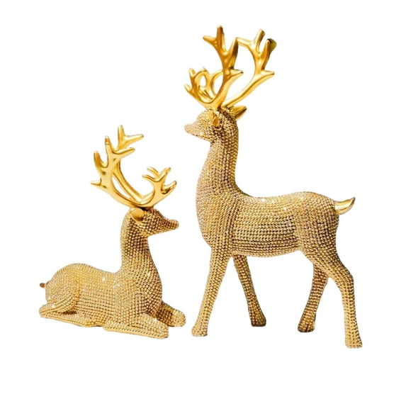 Gold 2Pc Gold Resin Deer Ornaments Christmas Decor With Elegant Design, High-Quality Craftsmanship, Modern Style For Living Room, Tv Cabinet And Wine Cabinet, 6.2X4.5X3.3In 0.88Lb