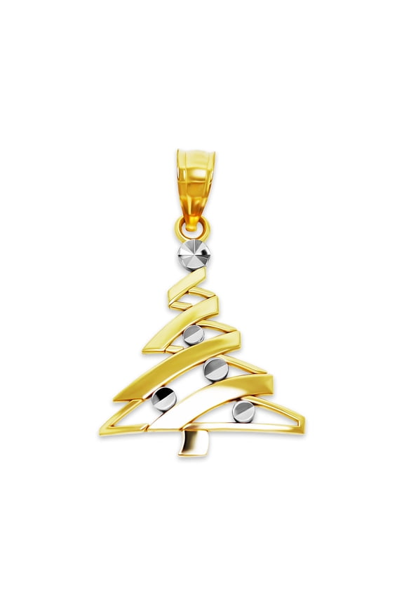 Gold Christmas Tree Charm - 10 Karat Solid Gold - Christmas Jewelry