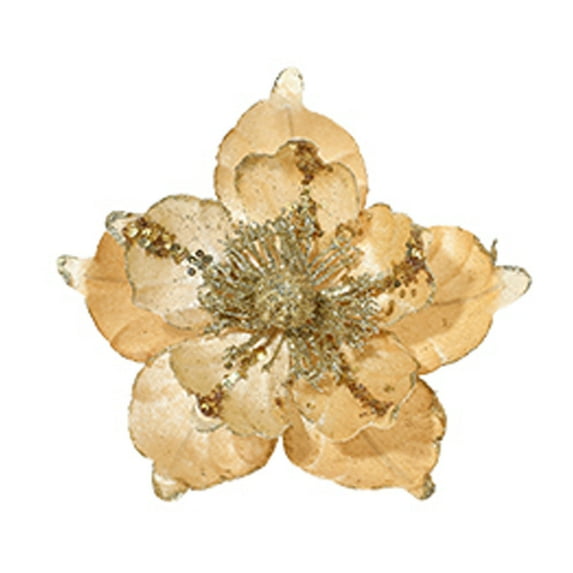 Gold Christmas Tree Decorations Artificial Flowers - Realistic Fabric Poinsettias for Xmas Tree Decor, Bouquets, Centerpieces | 22in Long Lifelike Holiday Faux Florals
