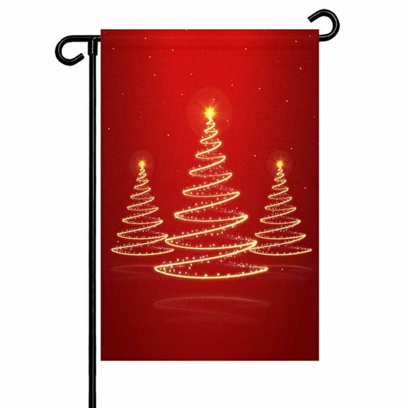 Gold Christmas Tree Garden Flags for Outside Red Double Sided Yard Flags Outdoor House Decoration, Small 12X18 Inch,