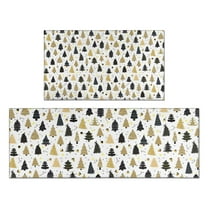 Gold Christmas Tree Pattern Kitchen Rugs Sets Of 2,Anti Fatigue Kitchen Mat Rugs Non Slip Washable,Decorative Kitchen Floor Mats for Kitchen,Sink,Laundry,17"x30" 17"x47"
