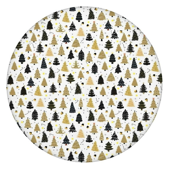 Gold Christmas Tree Pattern Round Fitted Tablecloth with Elastic Edge,Dining Table Cover Waterproof,Outdoor Round Tablecloth for Camping,Dining,Indoor and Outdoor