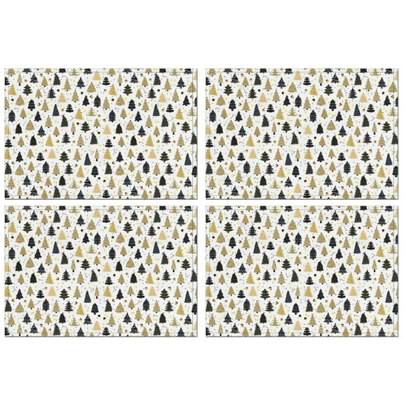 Gold Christmas Tree Pattern Summer Placemats Table Placemats Set Of 4-Linen Kitchen Washable Placemats Table Mats 11.8"x17.7" Non-Slip Heat Resistant