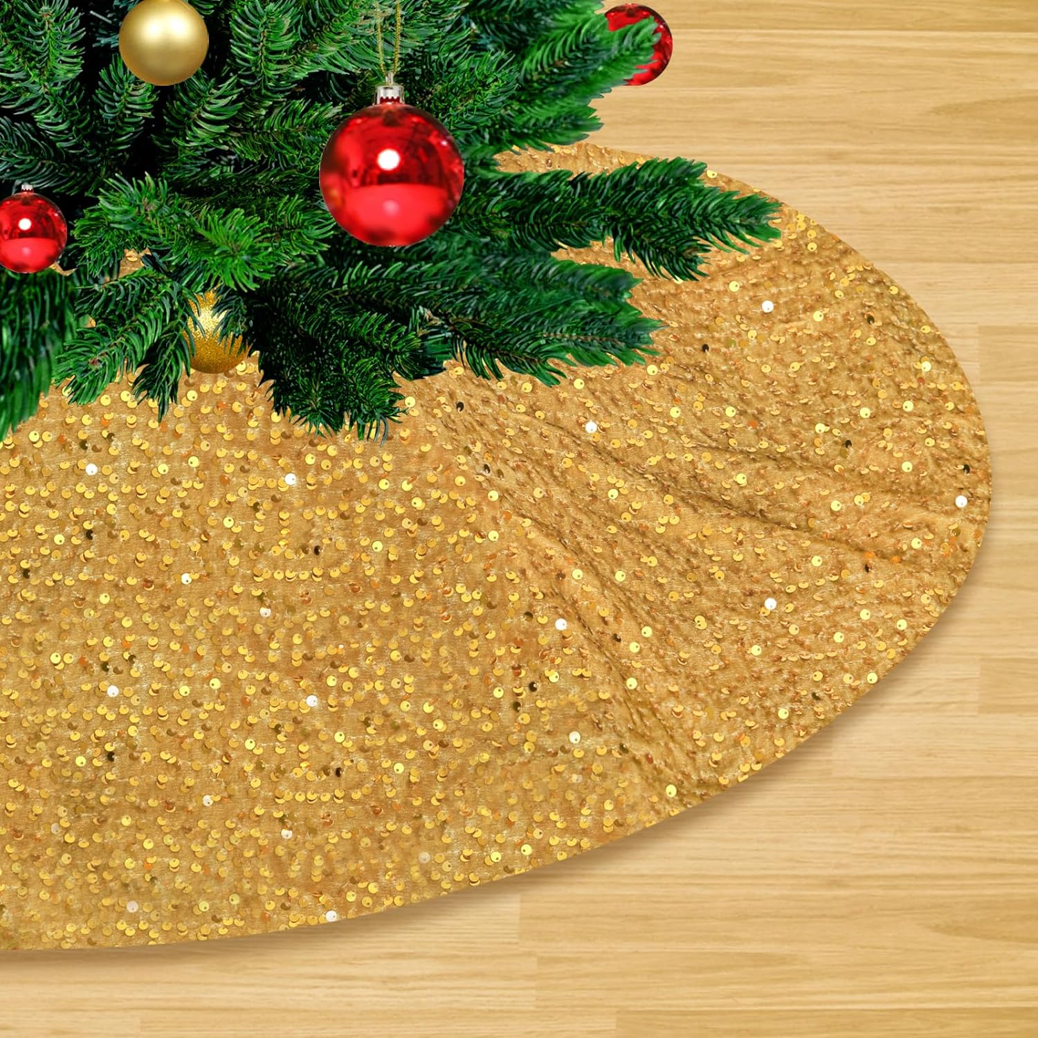 Gold Christmas Tree Skirt 36 Inch Glitter Sequin Tree Skirt Velvet