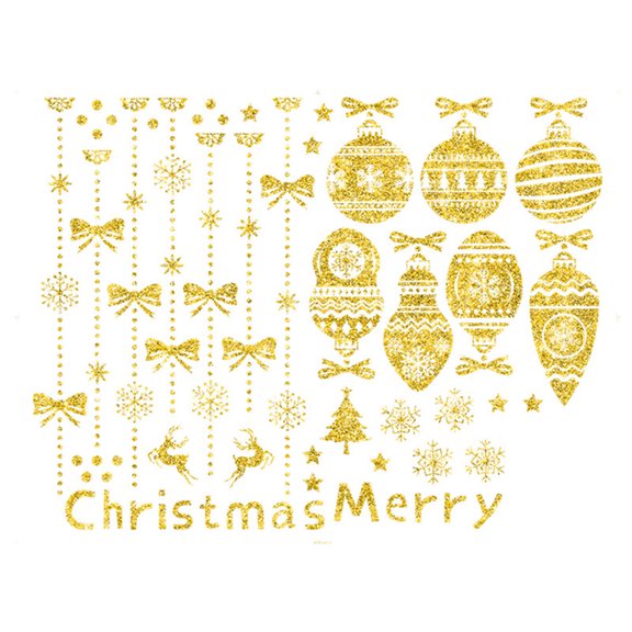 Gold Christmas Window Stickers – Electrostatic Snowflake Decals for Glass, Door, Mirror – Reusable Holiday Decorations for Shop & Home