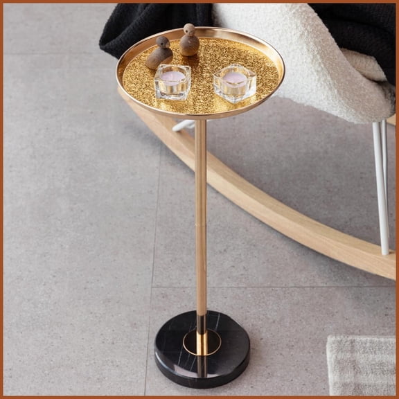 Gold Chrome Coffee Table with Natural Marble Base - Adjustable Height, Easy-Clean for Living Room