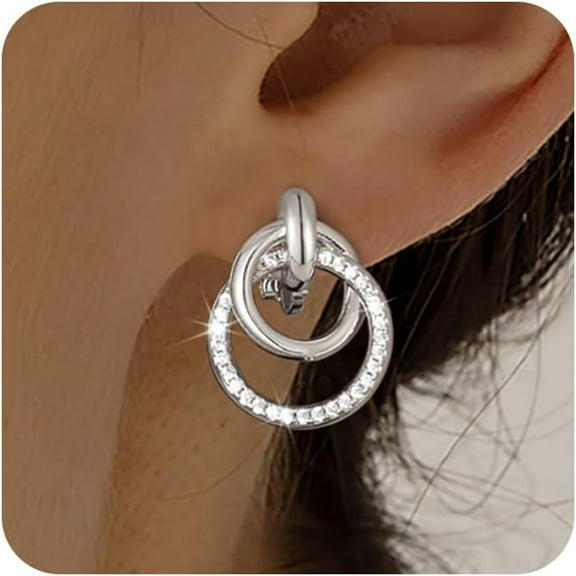 Gold Chunky Clip On Earrings for Women 14k Gold Plated Knot Link Clip Earrings Silver Rhinestone Hoop Clip On Earrings Jewelry for Women