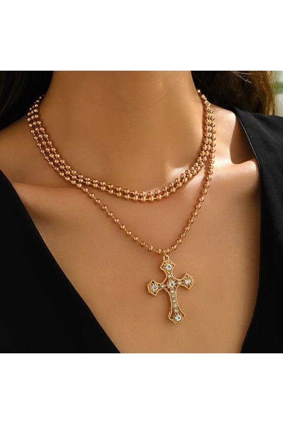 Gold Chunky Cross Necklace for Women Trendy Beaded Chain Cross Choker Necklace Layered Stackable Cross Jewelry Trendy Stuffs