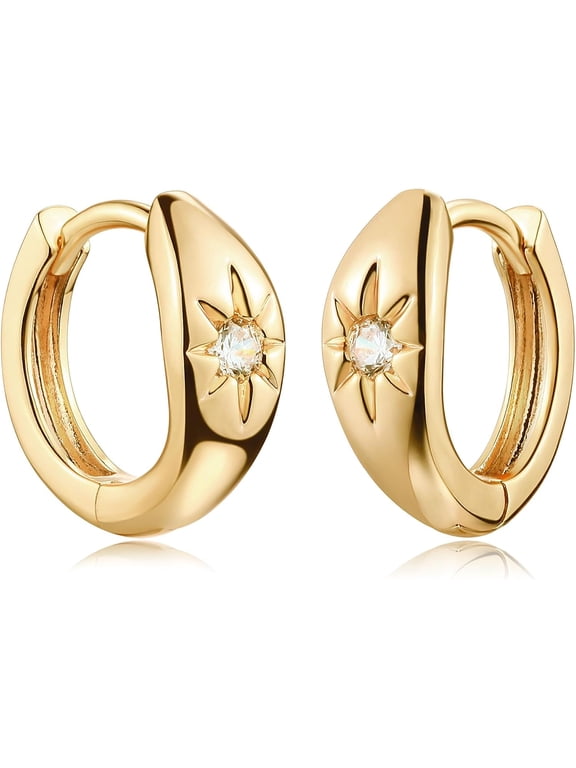 Gold Chunky Huggie Hoop Earring 18K Gold Plated Dainty Handmade Hypoallergenic Sleeper Hoop Earrings For Women[Z1]