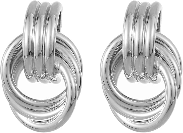 Gold Chunky Knot Earrings – 18K Gold Plated, 925 Sterling Silver Post, Statement Drop Dangle Earrings