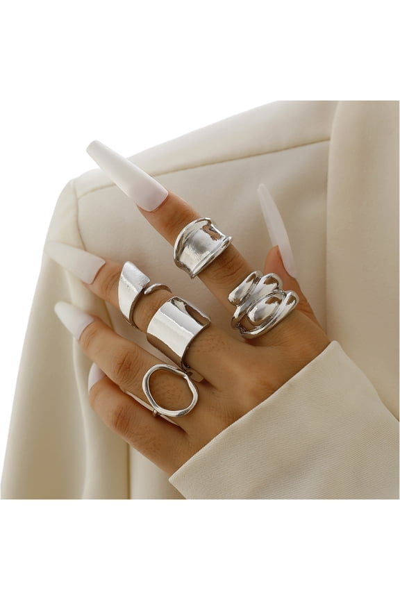 Gold Chunky Rings Set for Women Chunky Round Dome Ring Set Dainty Silver Stacking Knuckle Ring Statement Irregular Gold Rings for Women Costume Accessories