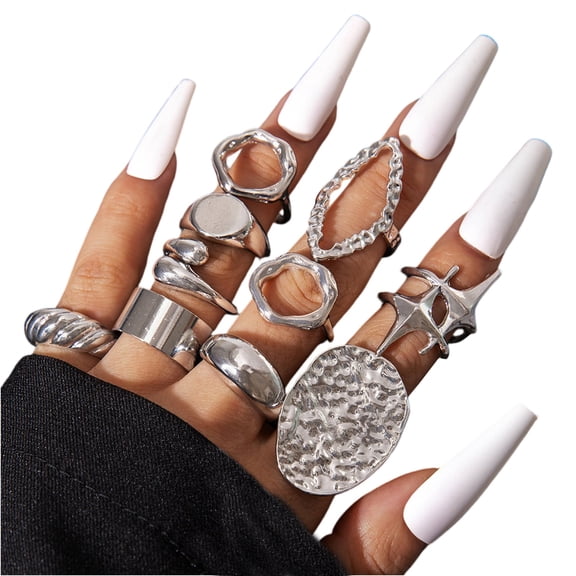 Gold Chunky Rings Set for Women Chunky Round Dome Ring Set Dainty Silver Stacking Knuckle Ring Statement Irregular Gold Rings for Women Costume Accessories