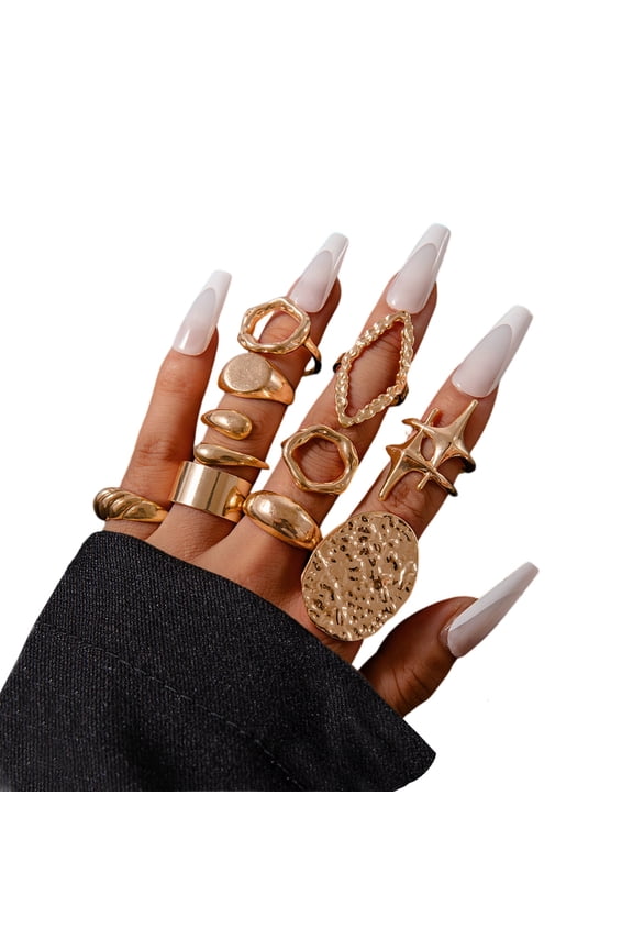 Gold Chunky Rings Set for Women Unique Non Tarnish Stackable Statement Rings Silver Thick Dome Irregular Open Finger Rings Pack Trendy Rings