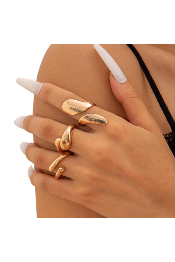 Gold Chunky Rings Set for Women Unique Non Tarnish Stackable Statement Rings Silver Thick Dome Irregular Open Finger Rings Pack Trendy Rings