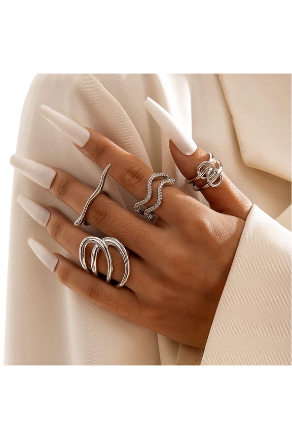 Gold Chunky Rings Set for Women Unique Non Tarnish Stackable Statement Rings Silver Thick Dome Irregular Open Finger Rings Pack Trendy Rings
