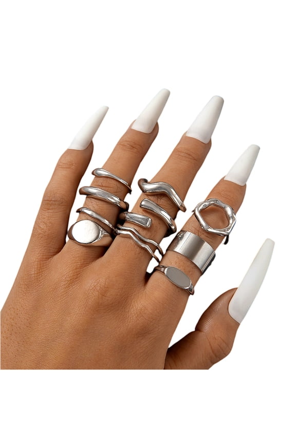 Gold Chunky Rings Set for Women Unique Non Tarnish Stackable Statement Rings Silver Thick Dome Irregular Open Finger Rings Pack Trendy Rings