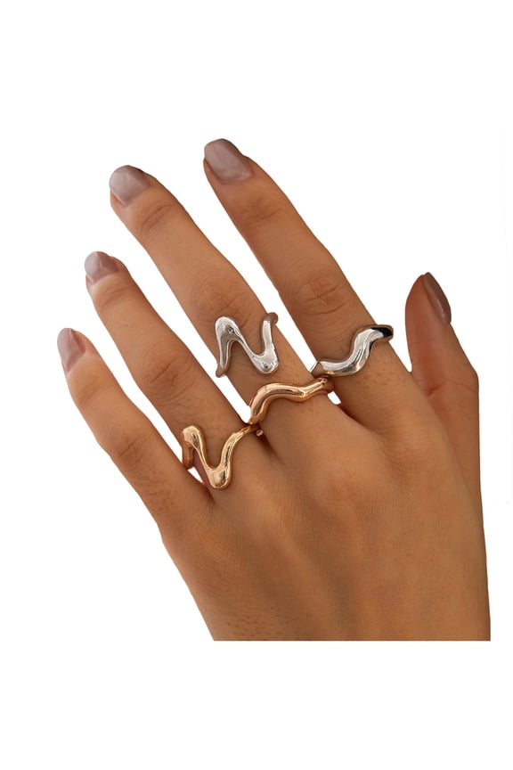 Gold Chunky Rings Set for Women Unique Non Tarnish Stackable Statement Rings Silver Thick Dome Irregular Open Finger Rings Pack Trendy Rings