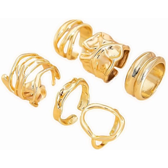 Gold Chunky Rings for Women Trendy Silver Adjustable Knuckle Irregular Ring Set Minimalist Statement Open Stacking Jewelry Accessories