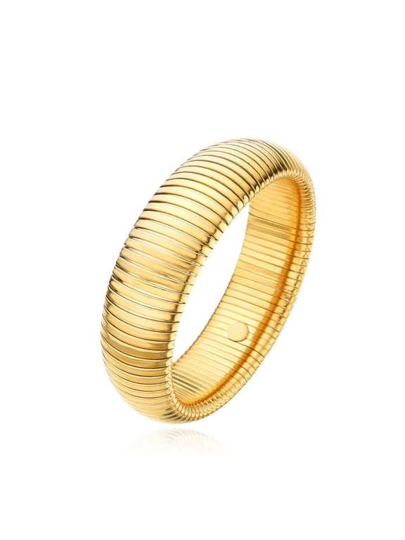 Gold Chunky Stretch Snake Wide Bangle Bracelets for Women,Stainless Steel Tri-tone Interlocking Cobra stretchy Bracelet 20mm 15mm