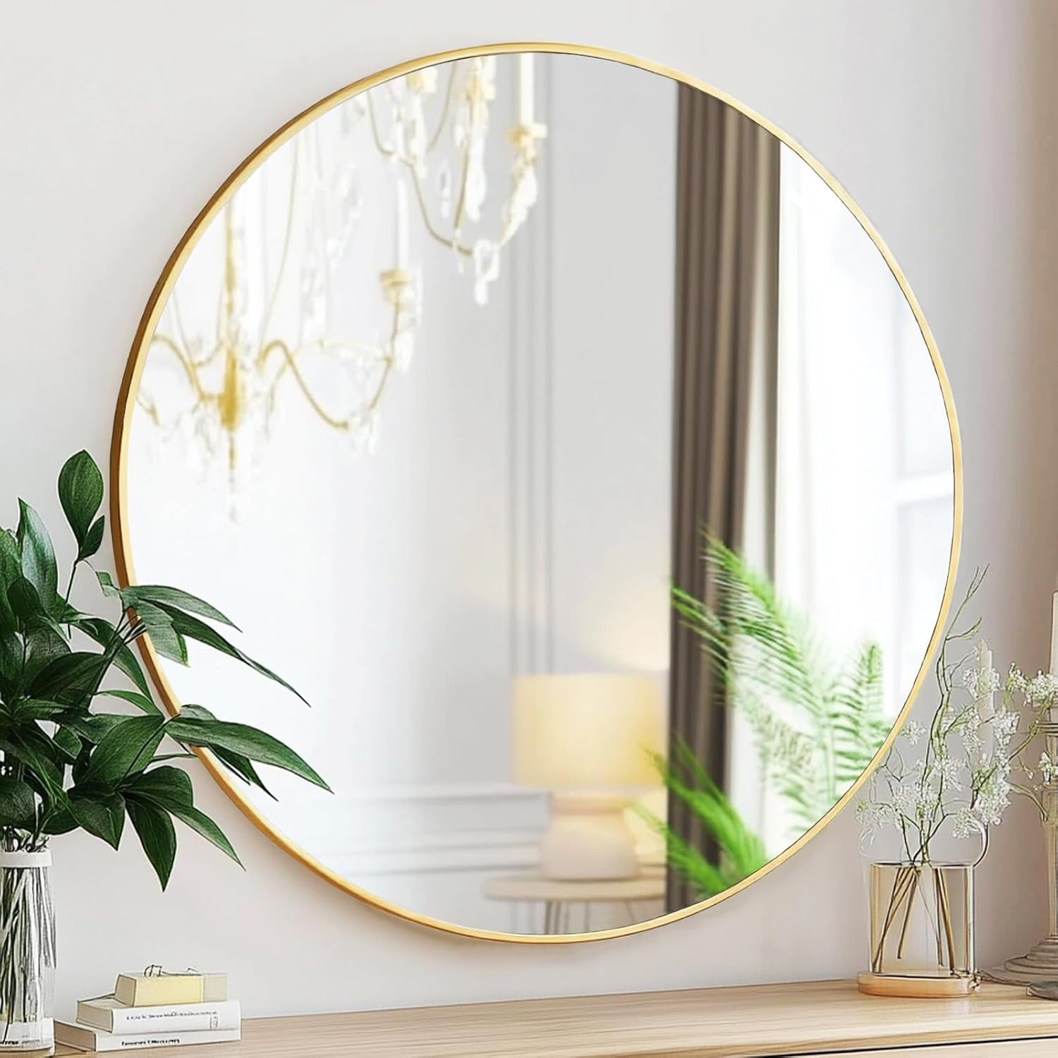 Round Mirror 20 inch Circle Wall Mirror Sink Gold Metal Frame Bathroom Vanity Mirror Decorative Mirrors Living Room Bedroom Entryway