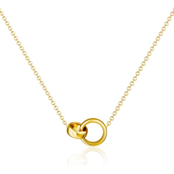 Gold Circle Pendant Necklace For Women, Interlocking Circle Necklace, Dainty Gold Necklace For Women, Gold Charm Necklace For Women, Double Circle Necklace[o7973]