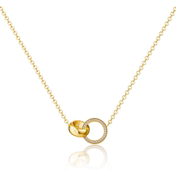 Gold Circle Pendant Necklace For Women, Interlocking Circle Necklace, Dainty Gold Necklace For Women, Gold Charm Necklace For Women, Double Circle Necklace[o7974]