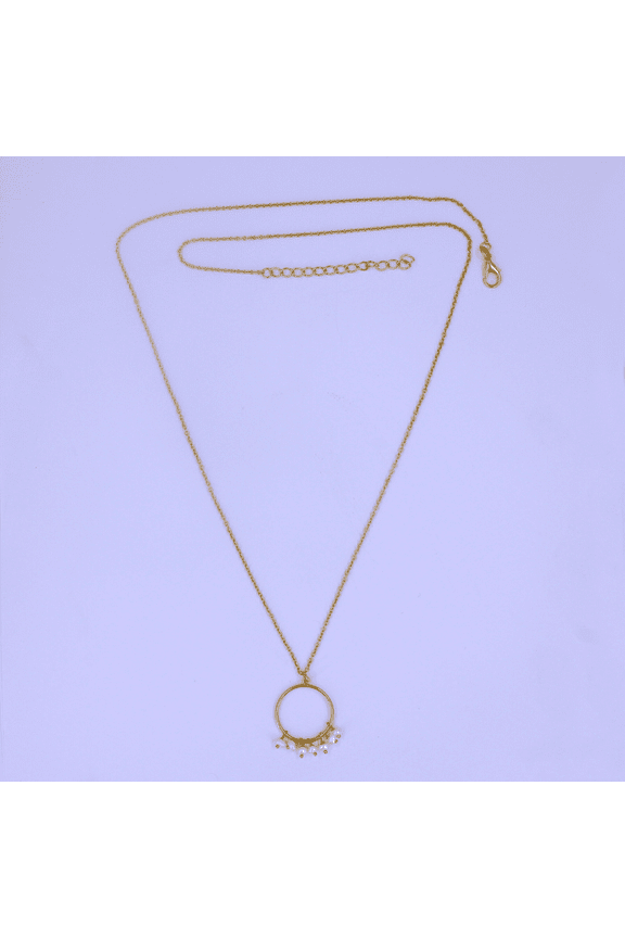 18k Gold Plated Round Circle Pendant Necklace with Freshwater Pearls  Dainty Minimalist Jewelry for Women