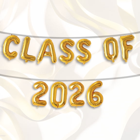 Gold Class of 2026 Letters & Number Balloons 16" - Air Filled Only Self-Sealing Metallic Foil Mylar Balloon for Graduation & NYE Party Decorations