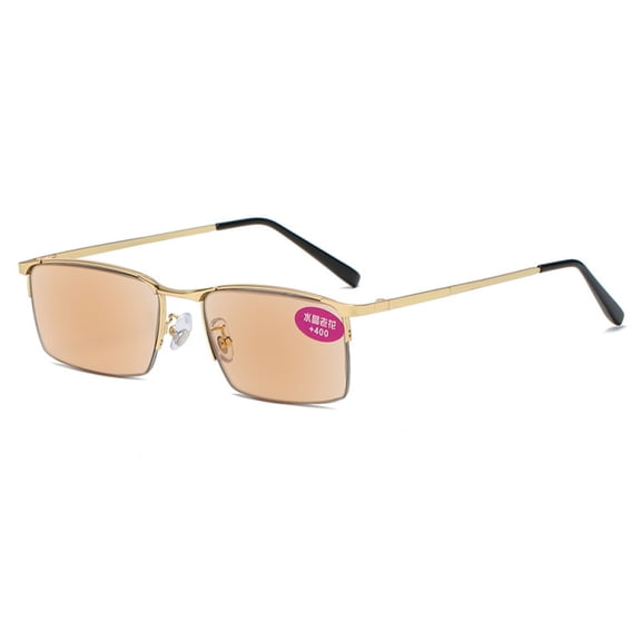 Gold Classic Half Rimless Reading Glasses Rectangle Business Readers Metal for Men Crystal Brown Anti Scratch Lenses Sunglasses +4.00