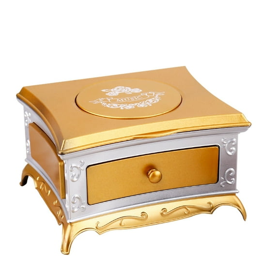 Gold Classical Dresser Music Box Rotating Girl Design Makeup Mirror Single Drawer Decorative Ornament For Gift Idea