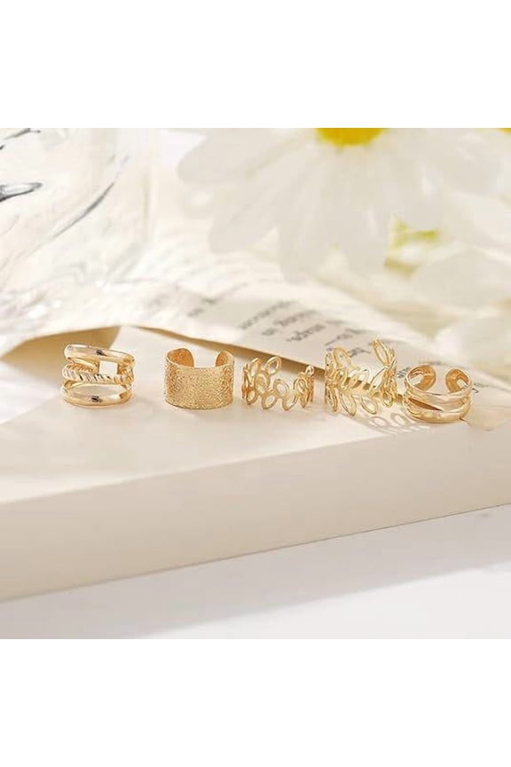 Gold Clip On Ear Cuff Set 5 Piece Non Piercing Ear Bone Jewelry for Women Stylish Stacked Fake Earrings for Daily Wear Party Mothers Day Birthday Gifts