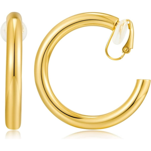 Gold Clip On Earrings for Women Classic Large Hoops Clip On Earrings Non Pierced Earrings Minimalistic Clip Earrings