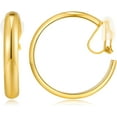 thumbnail image 1 of Gold Clip On Hoop Earrings for Women - Classic Large Chunky Hoops - Non Pierced Minimalistic Clip Earrings, 1 of 16